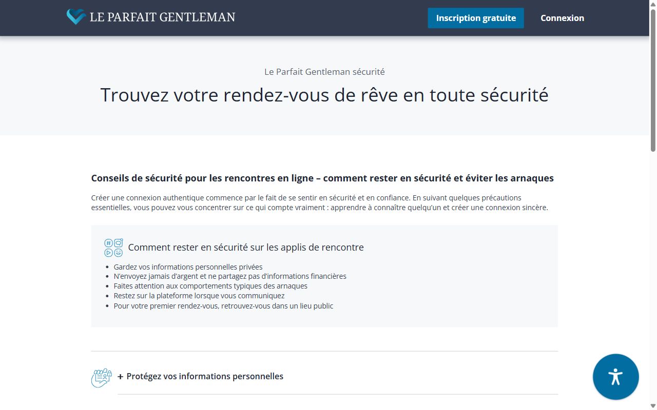 page sécurité Le Parfait Gentleman